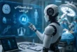 روبوت طبي يعمل بالذكاء الاصطناعي يحلل البيانات الطبية داخل غرفة عمليات حديثة
